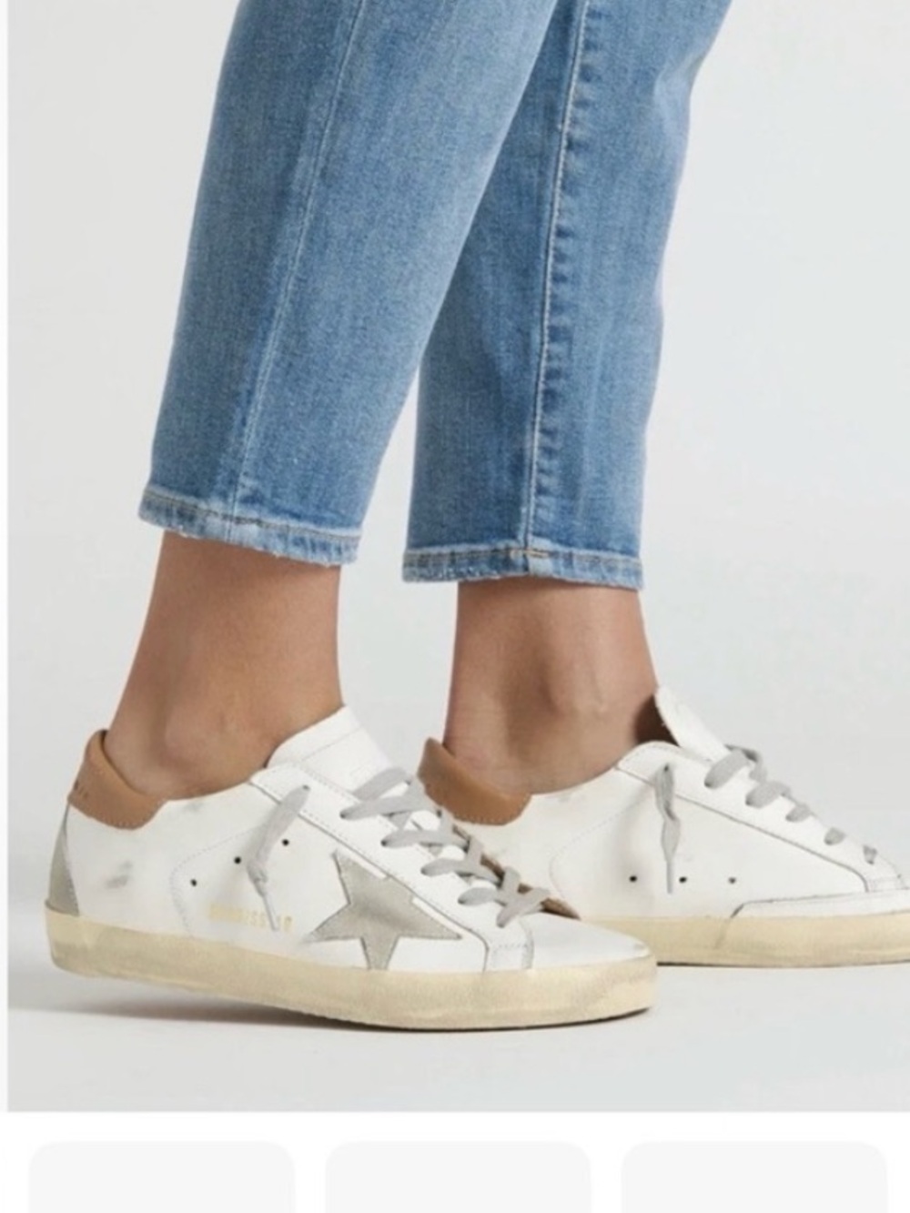 Golden Goose White Leather Sneakers with Gray Star and Tan Heel